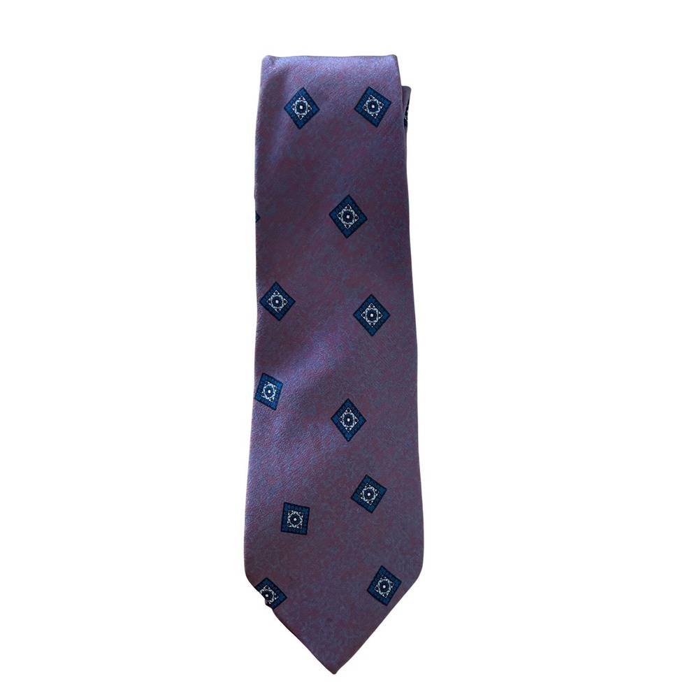 Pierre Balmain Silk Tie Burgundy Blue‎ Diamond Pattern Italy Italian Office
